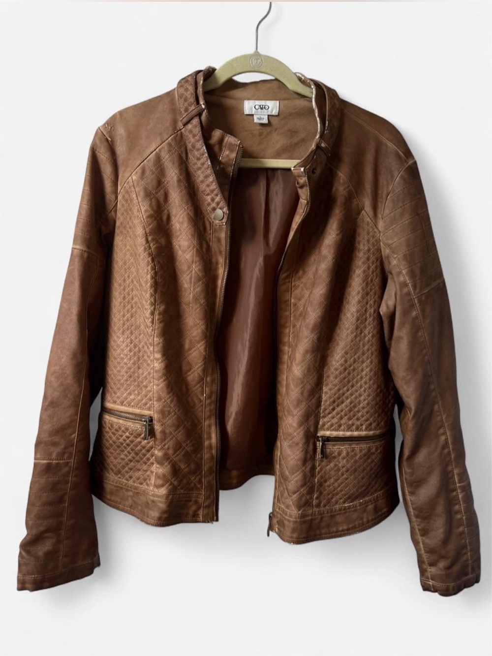 Cato Caramel Brown Quilted Faux Leather Moto Jacket